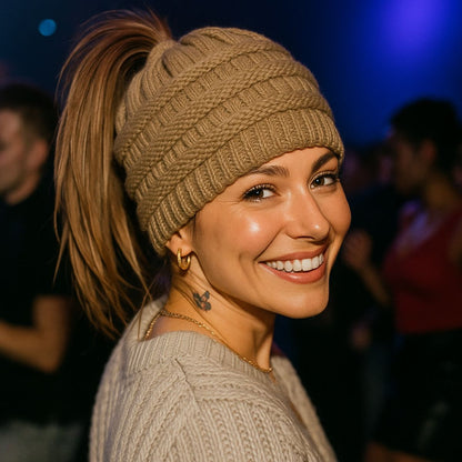 Ponytail Beanie Cap – Stretchy, Stylish & Warm