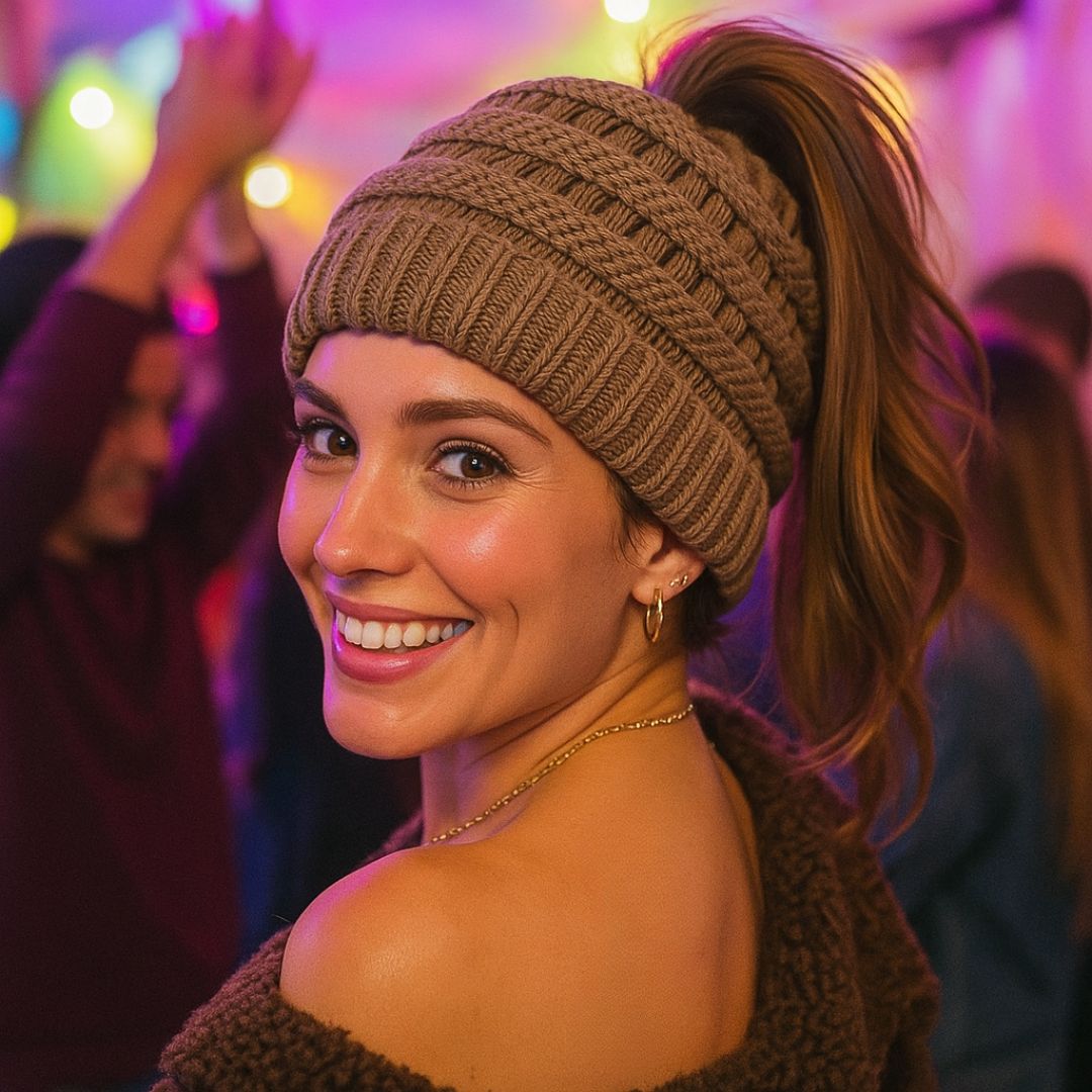 Ponytail Beanie Cap – Stretchy, Stylish & Warm